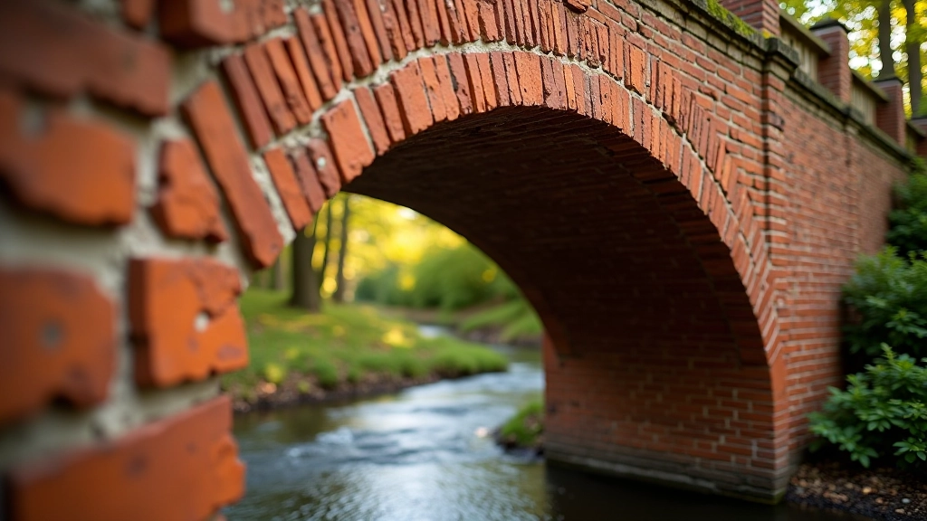 Close-up of historic red brick masonry on the old bridge showing traditional construction techniques and weathered texture from centuries of use
